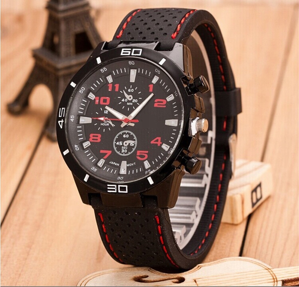 Zegarek męski sportowy kwarcowy czerwony na silikonowej bransolecie wygodny - obrazek 7