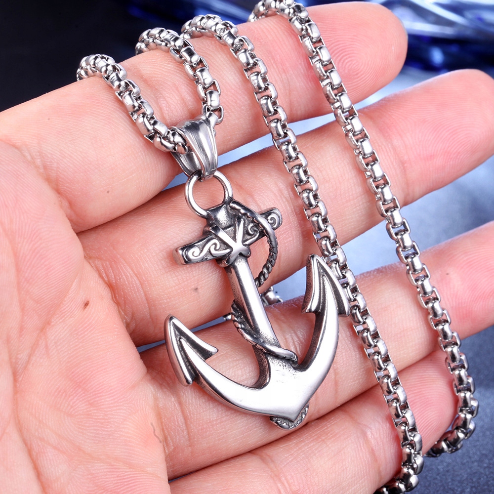 Naszyjnik srebrny stal kotwica marynaż rybak 367 - obrazek 4