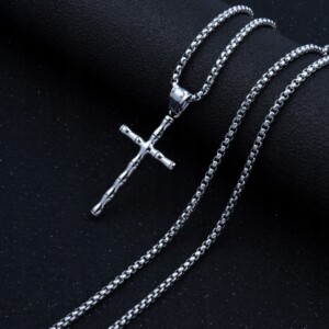 Naszyjnik srebrny łańcuch stal krzyżyk 364 - miniatura 3