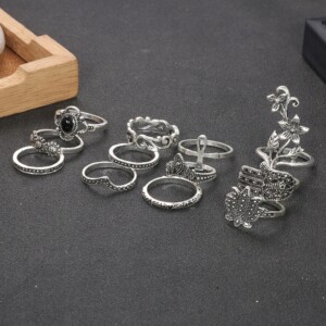 Srebrny zestaw pierścionków retro punk boho 93 - miniatura 4