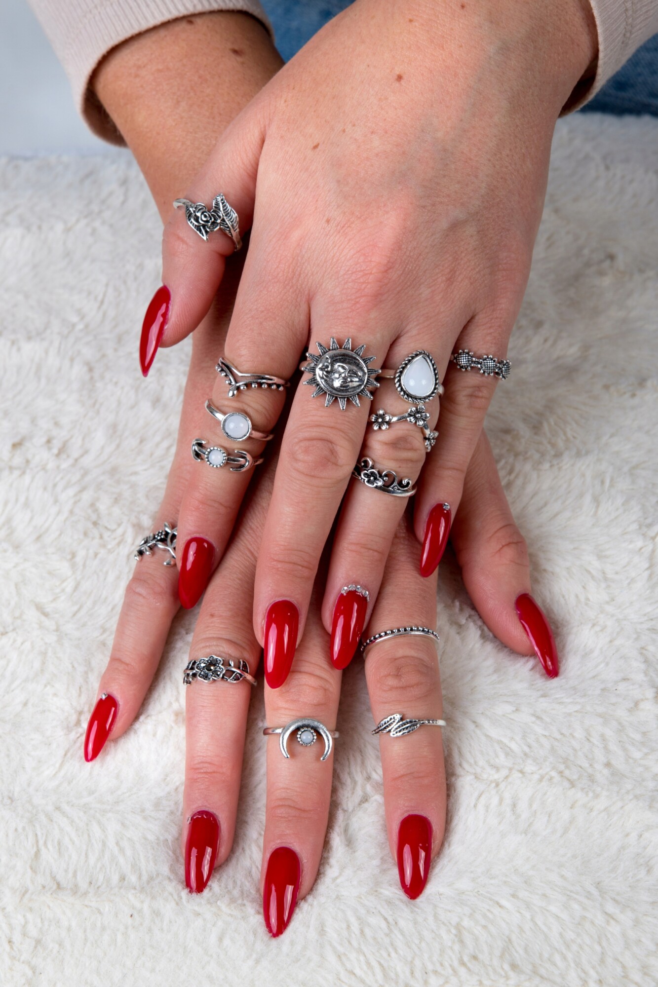 Srebrny zestaw pierścionków retro punk boho 75 - obrazek 2