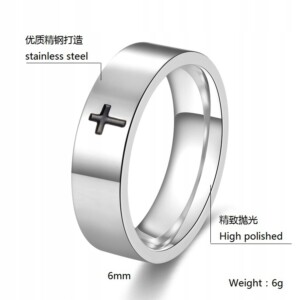 Obrączka pierścień sygnet srebrny stal krzyżyk 242 - miniatura 6