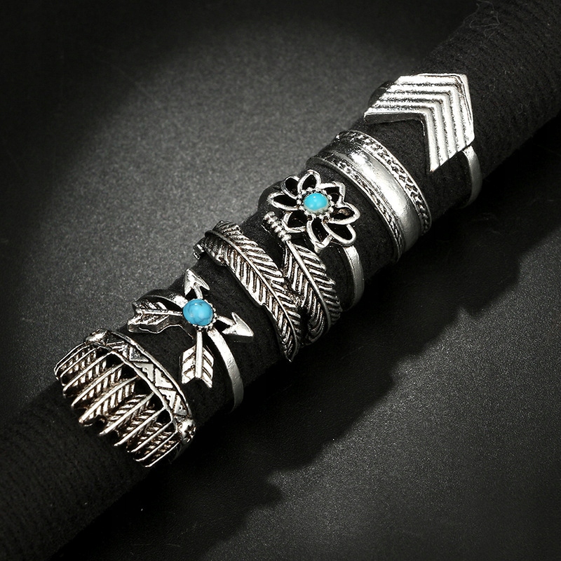 Srebrny zestaw pierścionków retro punk boho 08 - zdjęcie 7