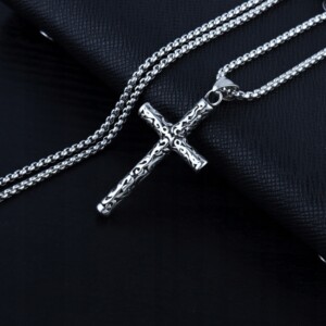Naszyjnik srebrny stal łańcuszek krzyżyk 309 - miniatura 4