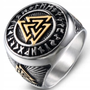 Pierścień sygnet valknut wiking nordycki runy 502 - miniatura 4
