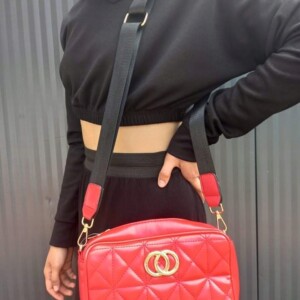 Torebka damska skórzana torba na ramie pikowana czerwona elegancka t02 - miniatura 4