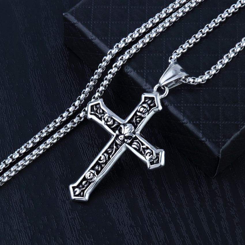 Naszyjnik srebrny łańcuch stal krzyżyk czaszka 363 - obrazek 5