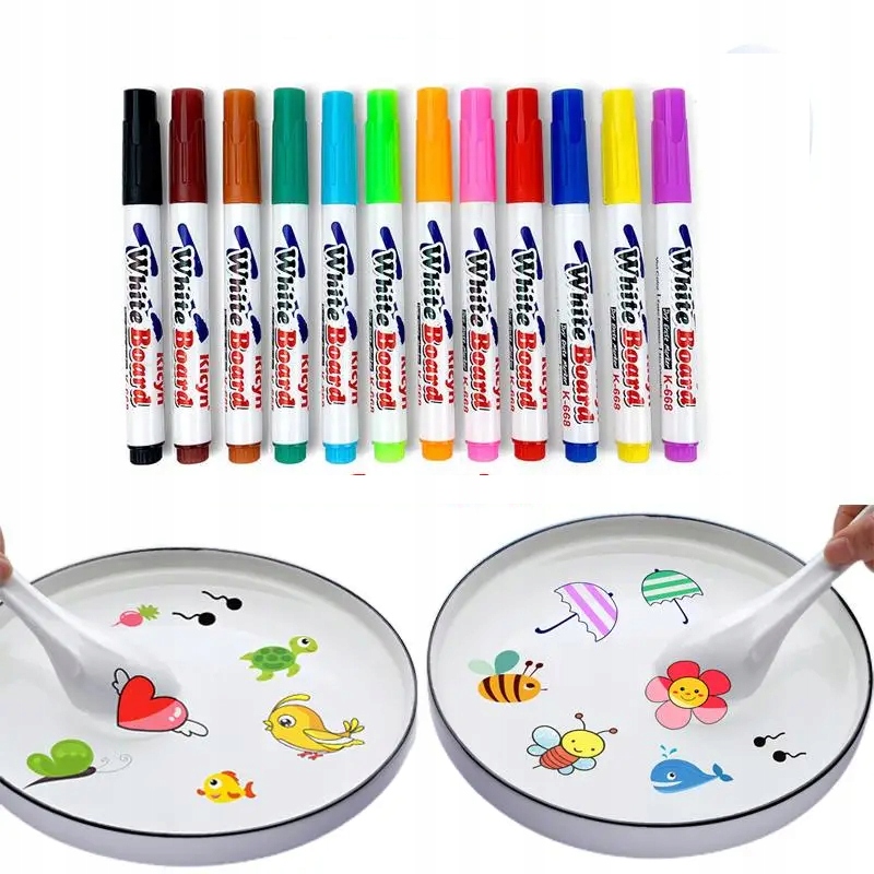 Zestaw pisaków markerów 12 sztuk tablic suchościeralnych magiczne na wodzie - obrazek 12