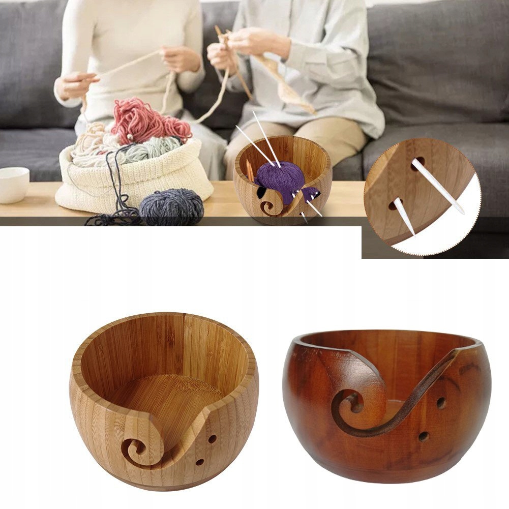 Drewniana miska na włóczkę wełny do szydełkowania ozdobna jasna 15x8 cm - obrazek 14
