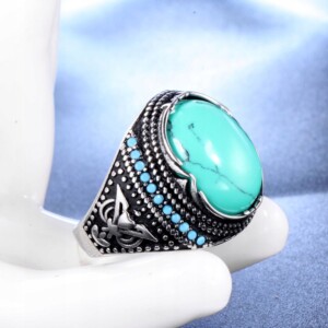 Sygnet unisex turkusowy stalowy 316l eu22 us10 - miniatura 2