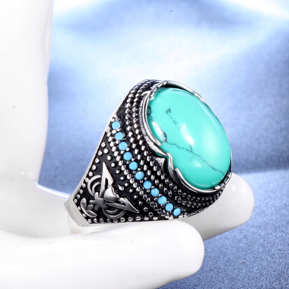 Sygnet unisex turkusowy stalowy 316l eu22 us10 - obrazek 2