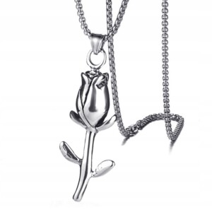 Naszyjnik srebrny stal łańcuszek róża kwiat 322 - miniatura 2