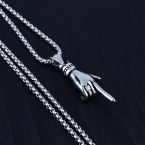 Naszyjnik srebrny stal łańcuszek dłoń palec 374 - miniatura 7