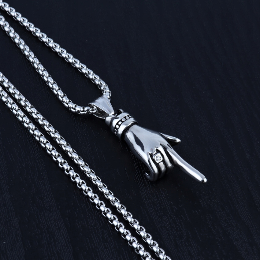 Naszyjnik srebrny stal łańcuszek dłoń palec 374 - obrazek 7