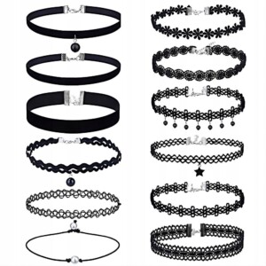 Choker klasyczny naszyjnik tatuaż komplet zestaw 12 sztuk różne wzory