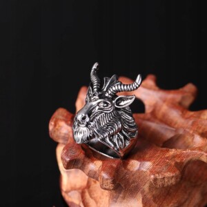 Pierścień sygnet obrączka stal srebrny kozioł 396 - miniatura 5