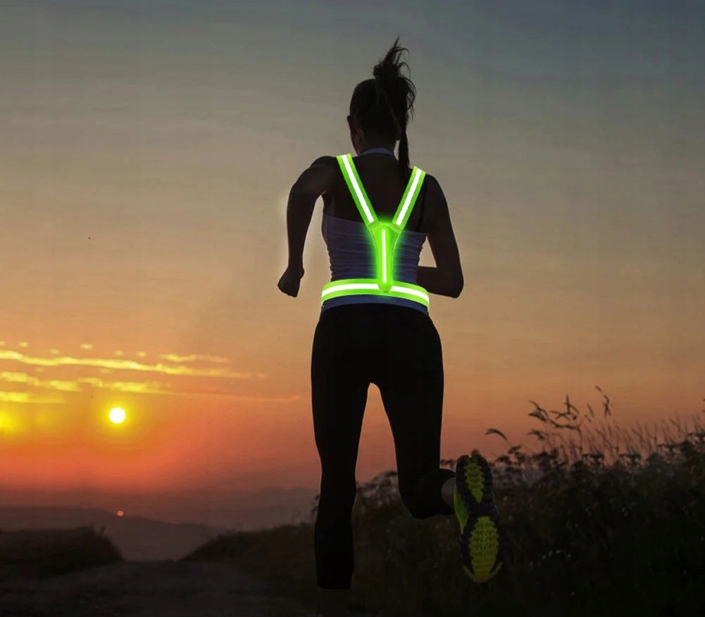 Kamizelka odblaskowa szelki do biegania rower podwójny 2x led usb kieszeń - zdjęcie 11