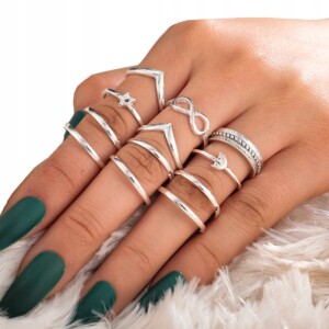 Srebrny zestaw pierścionków retro punk boho 04