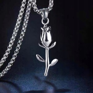 Naszyjnik srebrny stal łańcuszek róża kwiat 322 - miniatura 3