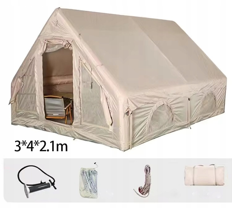 Duży namiot kempingowy pompowany 8 osobowy dmuchany pompka 12m2 400x300cm - zdjęcie 2