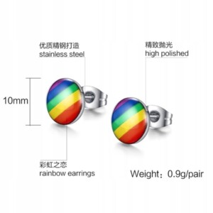 Kolczyki do ucha tęczowe tęcza lgbt okrągłe stalowe 10mm - miniatura 5
