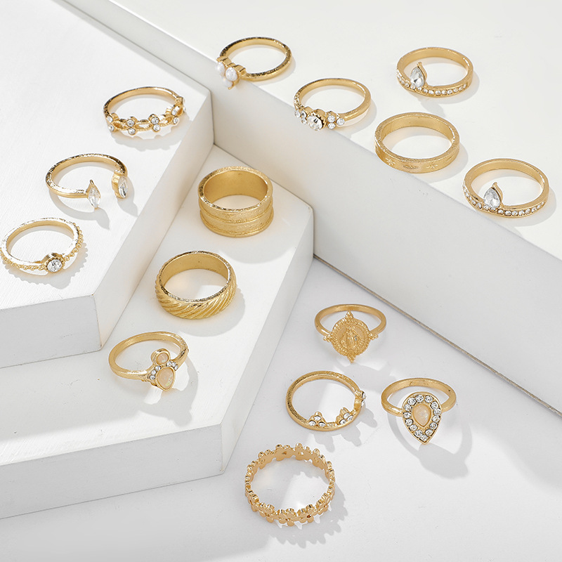 Złoty zestaw pierścionków retro punk boho 84 - obrazek 5