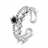 Srebrny damski pierścionek regulowany uniwersalny prezent czarna cyrkonia - miniatura 2