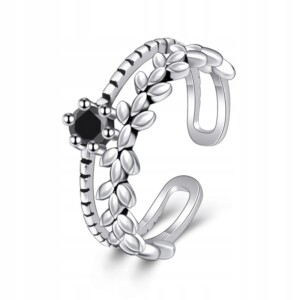 Srebrny damski pierścionek regulowany uniwersalny prezent czarna cyrkonia - miniatura 2