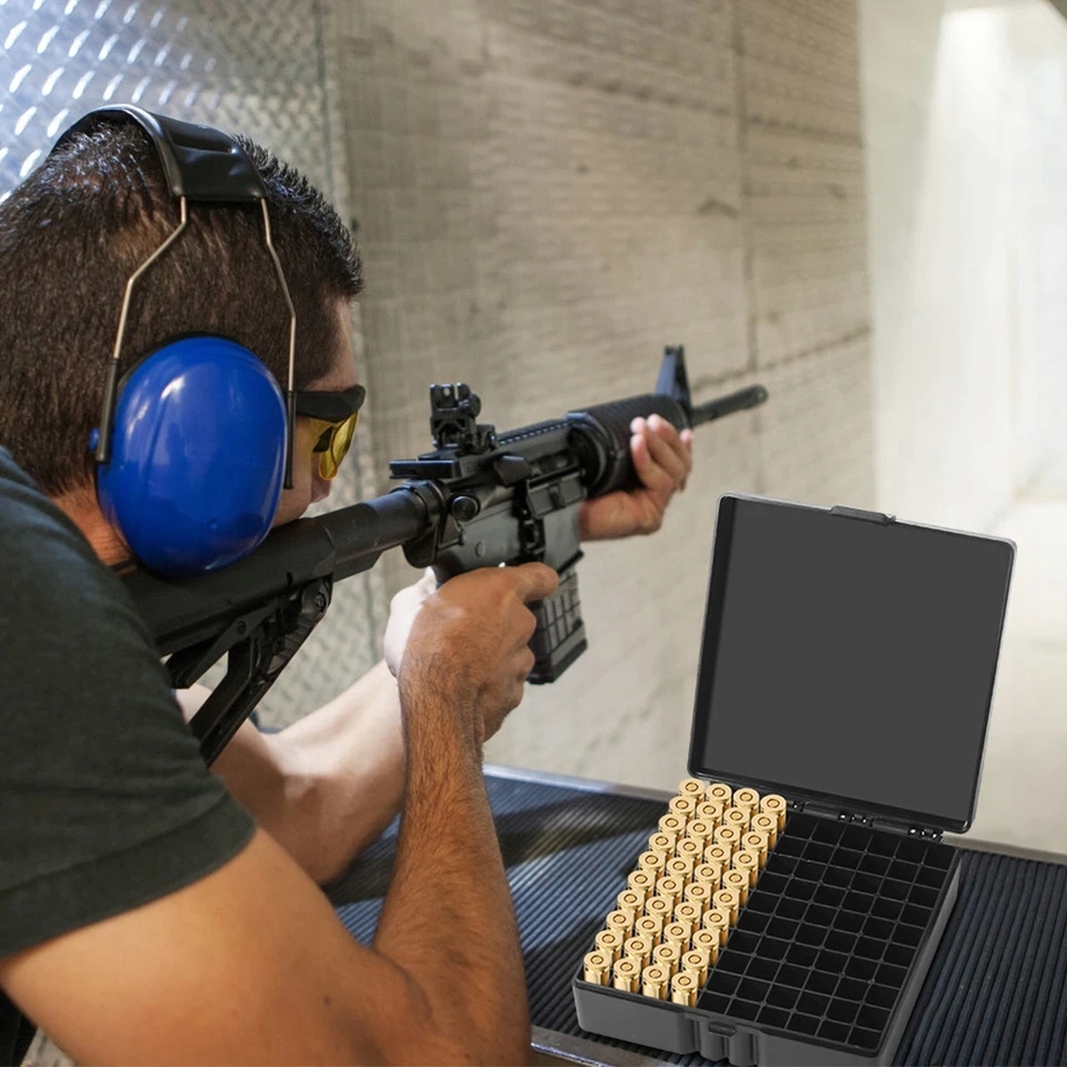 Pudełko skrzynka pojemnik na amunicję 9mm czarne bezpieczne 100 miejsc - zdjęcie 13