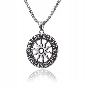 Naszyjnik srebrny stal słońce ra hieroglify 385 - miniatura 1
