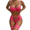 Piękny komplet bielizny damskiej stanik stringi pasy łańcuszki różowy l - miniatura 3