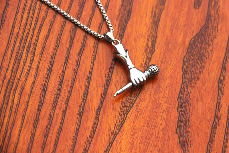 Naszyjnik srebrny mikrofon raper piosenkarka 341 - obrazek 3