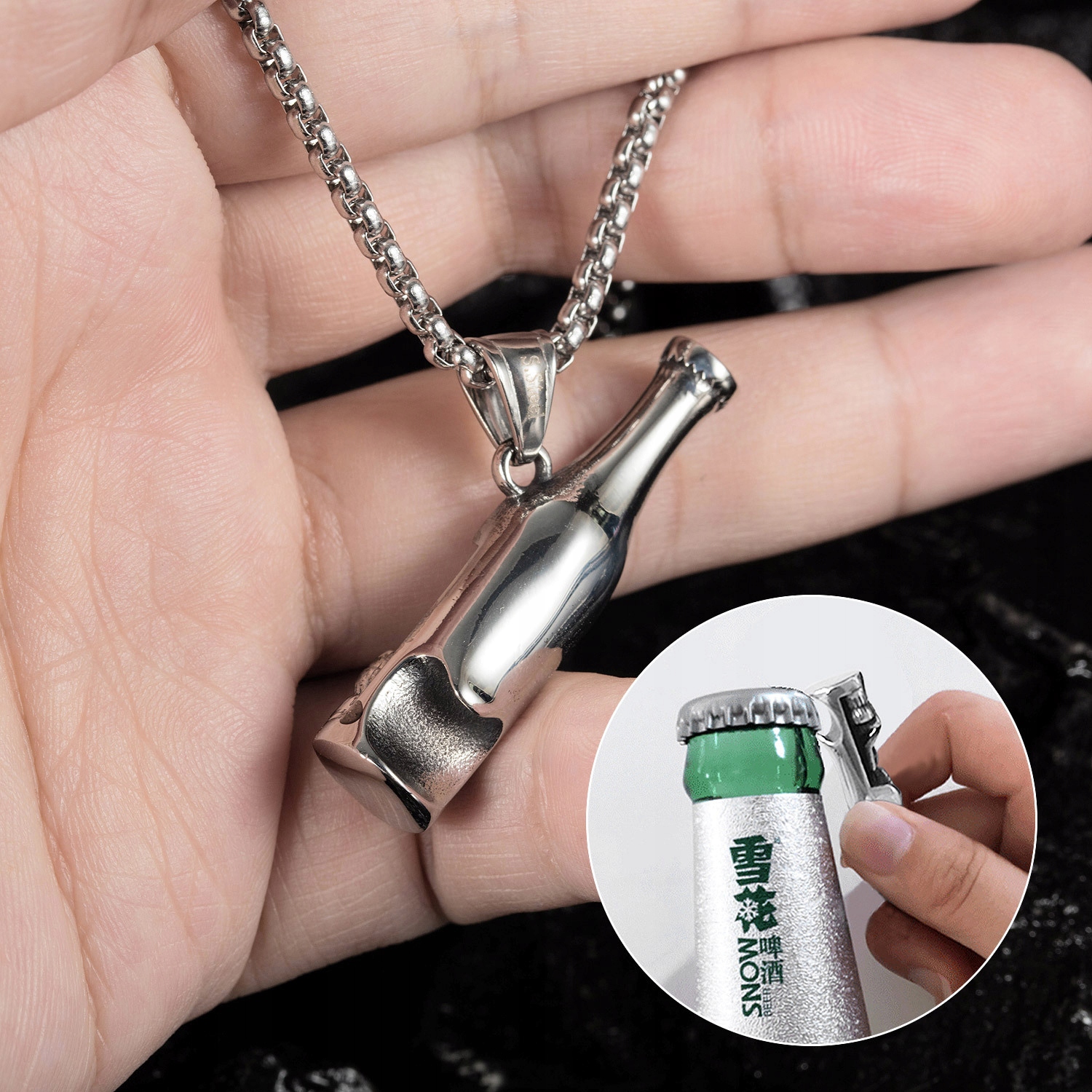 Naszyjnik srebrny otwieracz piwo budda butelka 354 - obrazek 4