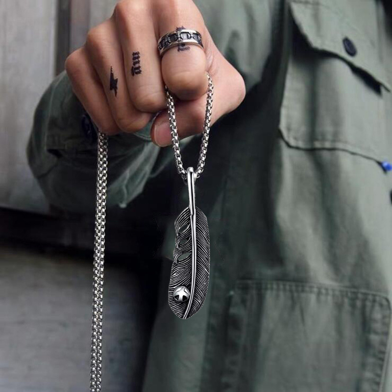 Naszyjnik srebrny łańcuszek stal pióro piórko 343 - obrazek 4