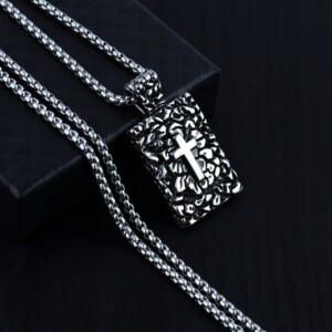 Naszyjnik srebrny stal łańcuszek krzyżyk ikona 372 - miniatura 5