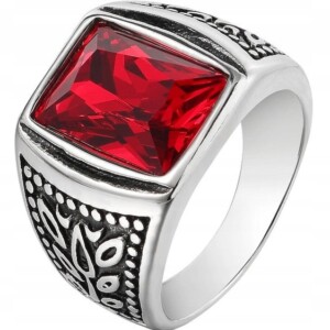 Sygnet unisex czerwony stalowy 316l eu25 us11 - miniatura 1