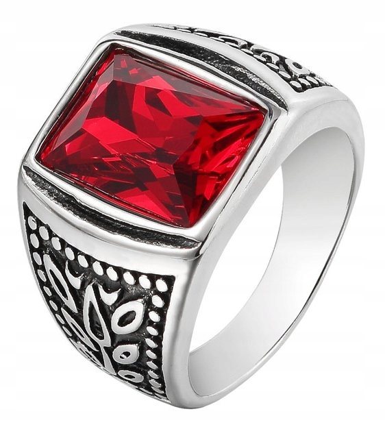 Sygnet unisex czerwony stalowy 316l eu25 us11 - zdjęcie 1