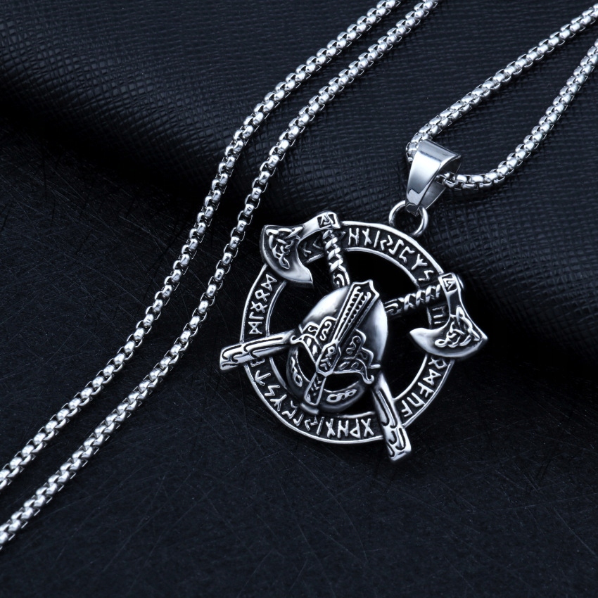 Naszyjnik srebrny wikingów topory runa nordic 406 - obrazek 5