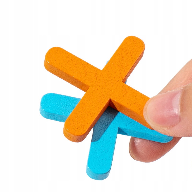 Gra kółko i krzyżyk dla dzieci drewniana kolorowa 14x14cm niebieska - obrazek 3