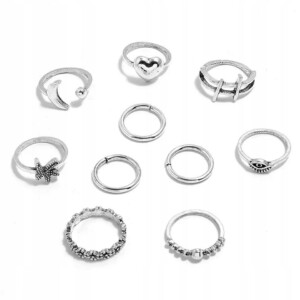 Srebrny zestaw pierścionków retro punk boho 13 - miniatura 7