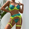 Seksowny komplet bielizny damskiej sexy pasy stringi koronkowy zielony l - miniatura 4