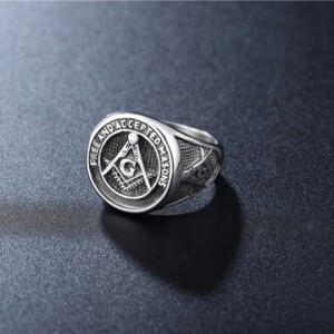 Pierścień sygnet masonów srebrny stalowy 503 - miniatura 6