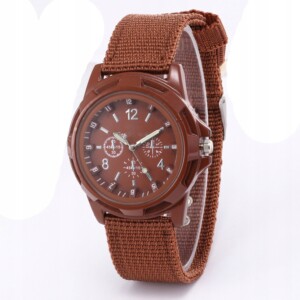 Zegarek męski elegancki wojskowy kwarcowy casual nylonowy pasek brązowy