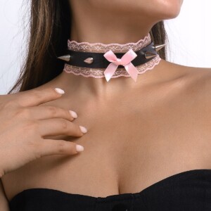 Choker koronkowy haft czarny naszyjnik gothic ch10