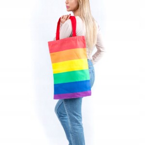 Torba torebka na zakupy bawełniana tęczowa tęcza pride lgbt duża xxl - miniatura 3