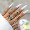 Złoto zestaw pierścionków retro punk vintage 6 sztuk wąż motyl zielony - miniatura 6