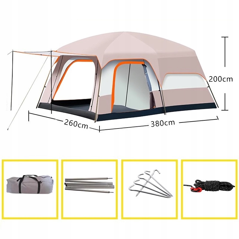 Namiot kempingowy rodzinny camping wodoodporny 7 osobowy 380x260x200 cm - zdjęcie 4