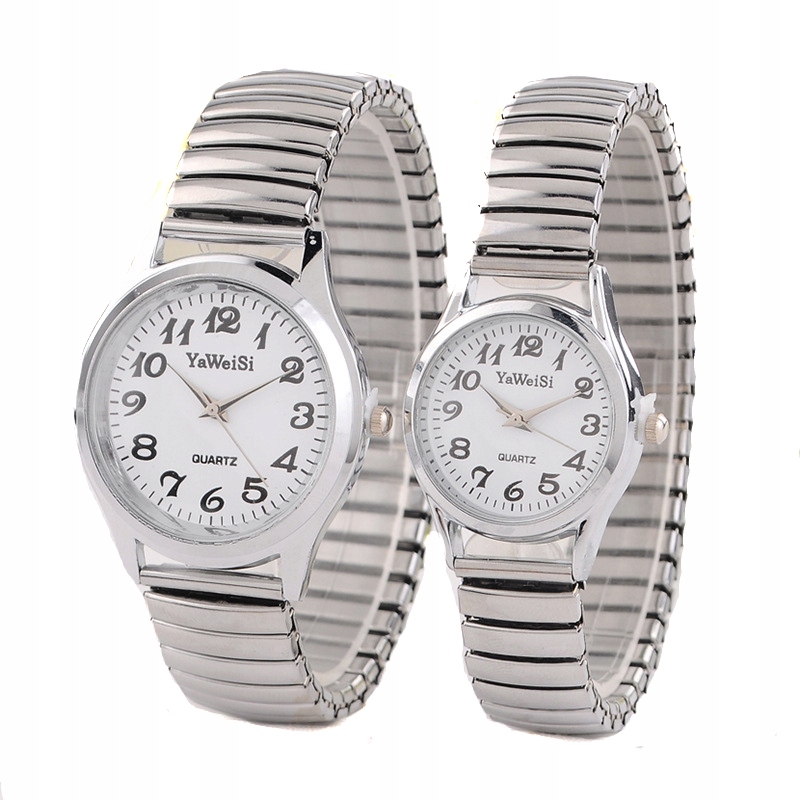 Zegarek damski męski wygodny na gumce bransoleta srebrny rozciągliwy senior - obrazek 2