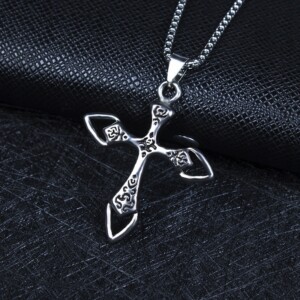 Naszyjnik srebrny łańcuszek stal krzyżyk 344 - miniatura 7