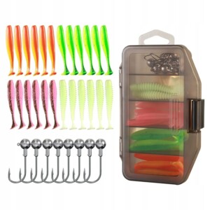Zestaw woblerów szczupak sandacz ripper kopyta x24 haki jig x8 pudełko 33el